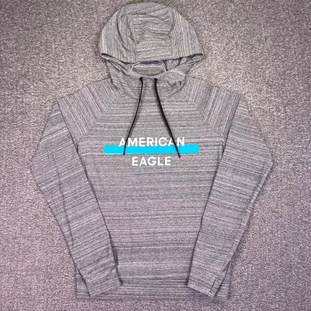 American Eagle Hoodie Mens Small Gray Active Flex Space Dye Athletic Pullover